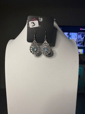 Silver-Tone Blue Stone Drop Earrings by